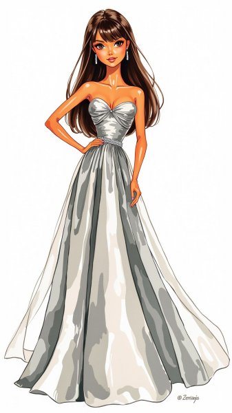 Барби в серебристом платье: элегантный образ и уверенность. Картинка из нейронной сети Flux 1