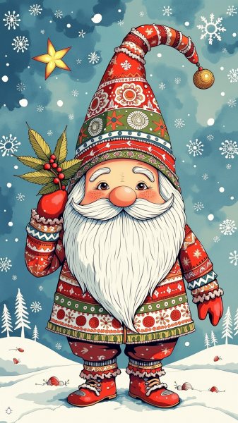 Праздничный гном в зимнем волшебстве: узор и уют. Нейронная сеть Flux 1