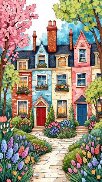 Весеннее очарование: картины в стиле Zentangle и коттеджкор. Изображение из нейронной сети Flux