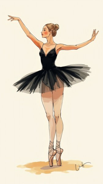 Балерина в черном: грация и движение. Изображение из нейросети Flux