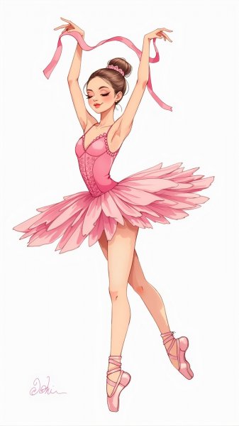 Грациозная балерина в розовом: яркий набросок народного искусства и танца. Нейросеть Flux.1