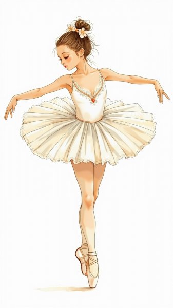 Изящная балерина в белом танцевальном костюме и пуантах. Изображение из нейросети Flux