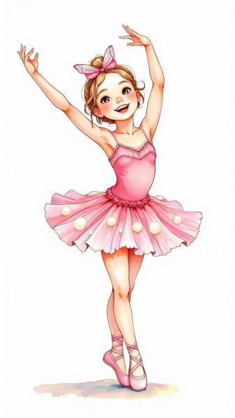 Милая балерина в розовом: иллюстрация в народном стиле. Нейронная сеть Flux 1