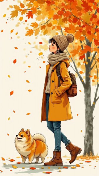 Осенняя прогулка в парке и уютная атмосфера. Картинка из нейросети Flux 1