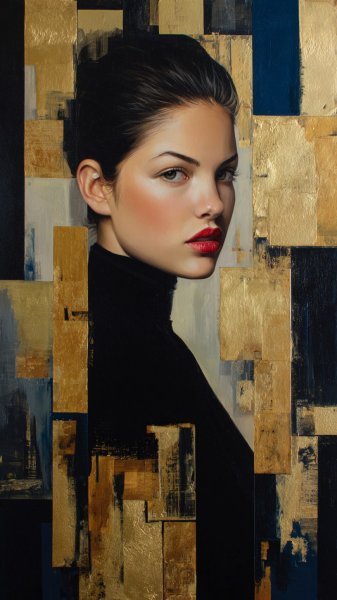 Элегантный портрет современной женщины в золотых тонах. Картинка из нейронной сети Миджорни