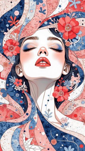 Спокойный портрет женщины в мозаичном великолепии. Изображение из нейросети Flux.1