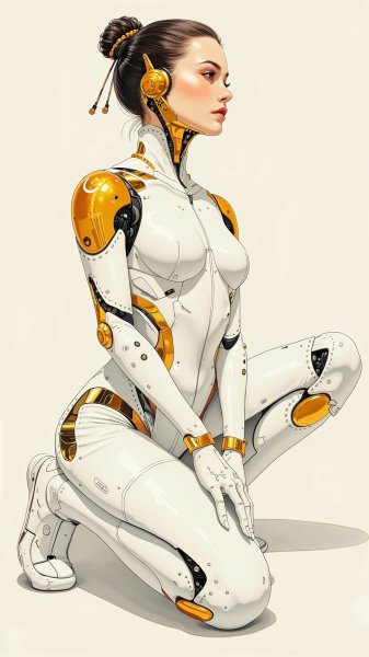 Современная элегантность: кибернетический образ в белом. Генерация из нейронной сети Flux