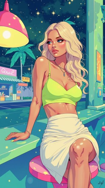 Нежная красота в неоновом свете ночного города. Генерация из нейронной сети Flux Ai