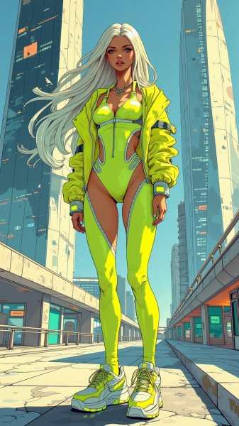 Неоновый шик: футуристичная мода в ритме мегаполиса и ярких огней. Картинка из нейронной сети Flux.1