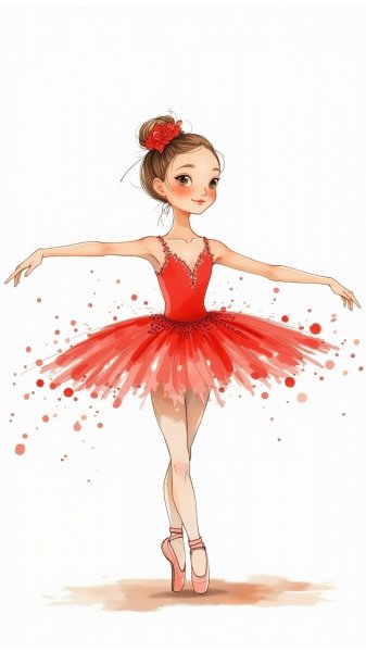 Балерина в красном: наивное искусство и яркий танец. Нейросеть Flux 1