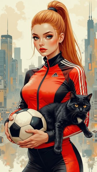 Яркая фотосессия: спорт, гламур и городские огни. Изображение из нейросети Flux.1