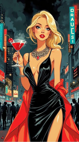 Элегантность ночи: стиль и блеск в неоновом городе. Картинка из нейронной сети Flux Ai