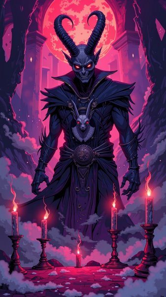 Тёмный инкуб с анфигиным взглядом и тайнами древнего алтаря. Изображение из нейросети Flux Ai