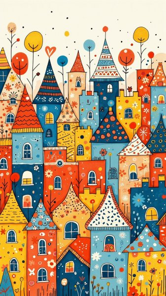 Яркий город фантазий: иллюстрации в стиле дудлинга с деталями и радостью. Картинка из нейросети Flux Ai