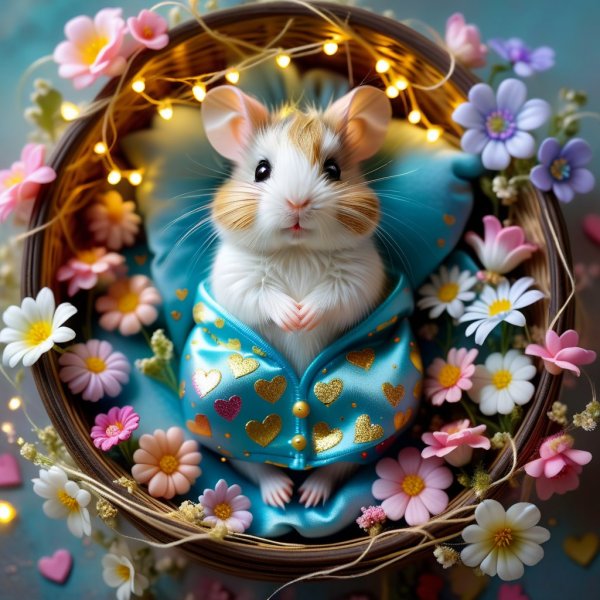 Мир детства Николетты Чеколли: микро-хомячок в уютной комнате с волшебными деталями. Картинка из нейросети Stable Diffusion