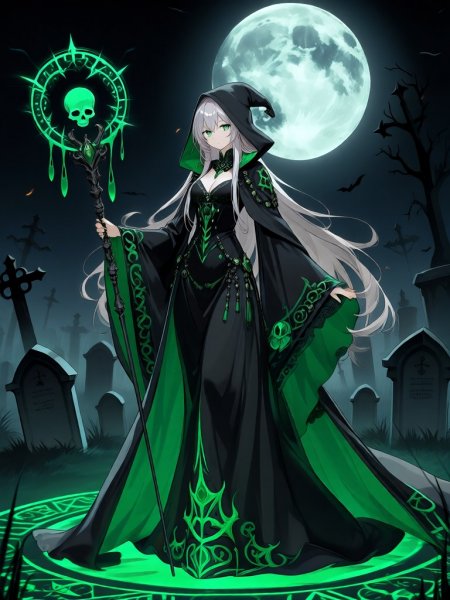 Некромант в лунном свете: таинство тьмы и магии в деталях. Генерация из нейросети Qwen images Ai