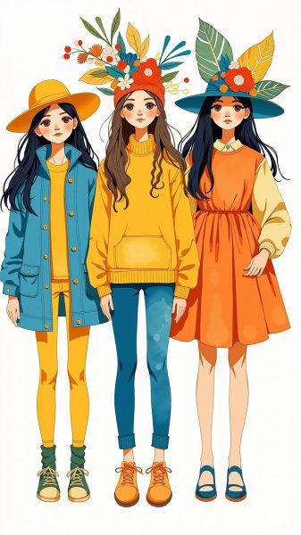 Девочки в гуашевом стиле: яркие образы и минимализм. Изображение из нейронной сети Flux