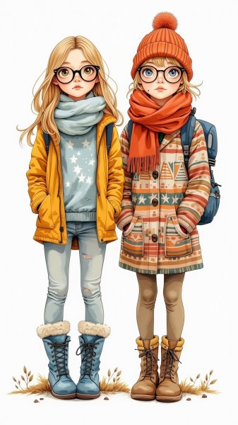 Девушки в очках: расслабленные позы на белом фоне с яркими деталями и выразительными чертами лица. Картинка из нейросети Flux.1