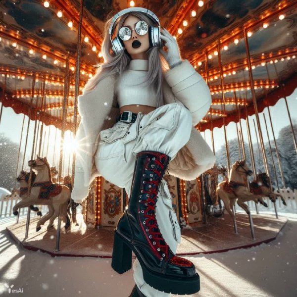 Зимняя танцевальная феерия с неоновым эквалайзером и стильной девушкой. Генерация из нейронной сети Dalle