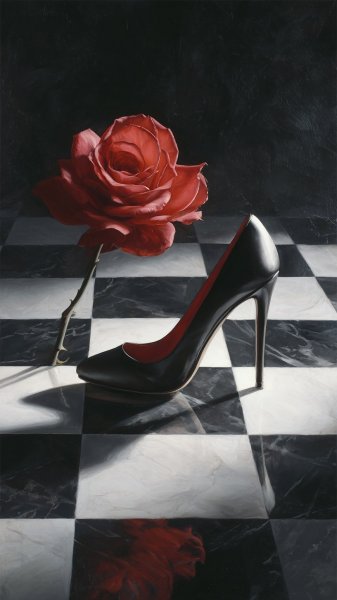 Красная роза на шахматной доске: тайна темного искусства. Изображение из нейросети Midjourney