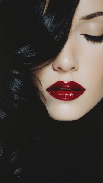 Роскошные губы в красном блеске и драматичная красота. Картинка из нейронной сети Миджорни