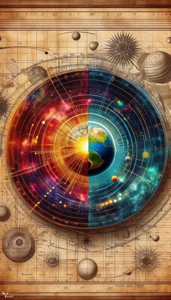 Солнце и Земля: древнее представление в акриловой технике. Генерация из нейронной сети Dalle