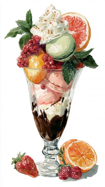 Сладкий рай: акварельный десерт в пастельных тонах. Генерация из нейросети Midjourney