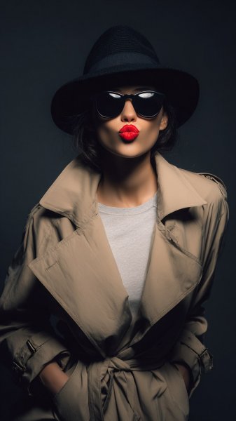 Стильный образ с красной помадой и шляпой. Изображение из нейронной сети Midjourney