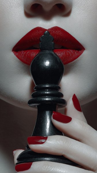 Красная помада и шахматный танец. Генерация из нейронной сети Midjourney