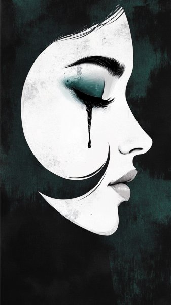 Женщина в черно-белом портрете: взгляд с зелеными глазами и полумесяцем. Изображение из нейронной сети Midjourney