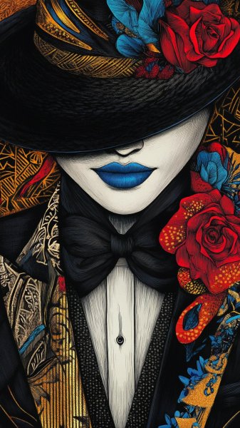 Чёрный смокинг: дерзкий дизайн и яркие контрасты в деталях образа. Картинка из нейронной сети Midjourney