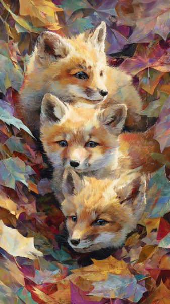 Озорные лисята в осеннем великолепии: семейное счастье и игривое любопытство. Генерация из нейронной сети Midjourney