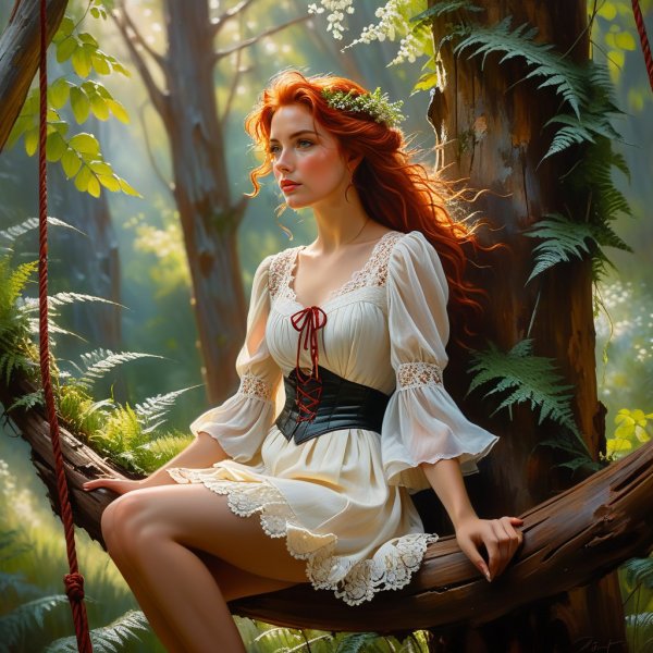 Загадочная красавица в лесной чаще: портрет маслом. Изображение из нейросети Stable Diffusion