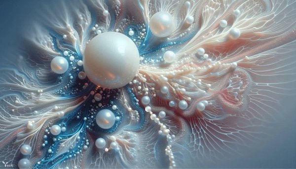 Белый кисель: сюрреалистичная абстракция в 4D и акварели с жемчужными каплями. Картинка из нейронной сети Dalle