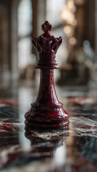 Красная фигура на шахматной доске: детализированный снимок с размытым фоном. Нейросеть Миджорни