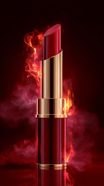 Красная помада: пламя страсти на фоне ночи. Картинка из нейросети Midjourney