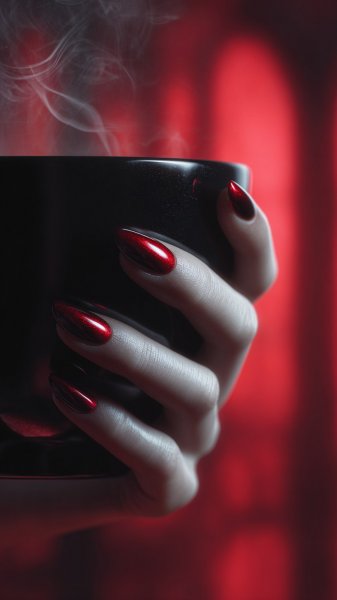 Красное настроение: кофе, страсть и таинственный камень в кадре. Изображение из нейронной сети Midjourney