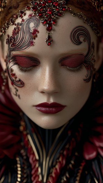 Загадочный взгляд: красота в деталях и контрасте черного с красным. Нейронная сеть Миджорни