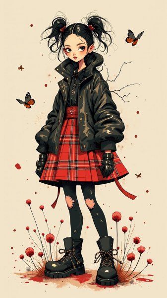 Готическая девушка в стиле Вивьен Вествуд и Рик Оуэнс: смелый образ. Изображение из нейросети Flux 1