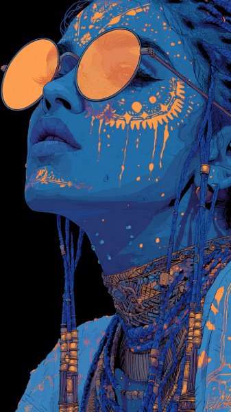 Неоновый бунт: яркие губы и татуировки на черном фоне. Генерация из нейросети Midjourney