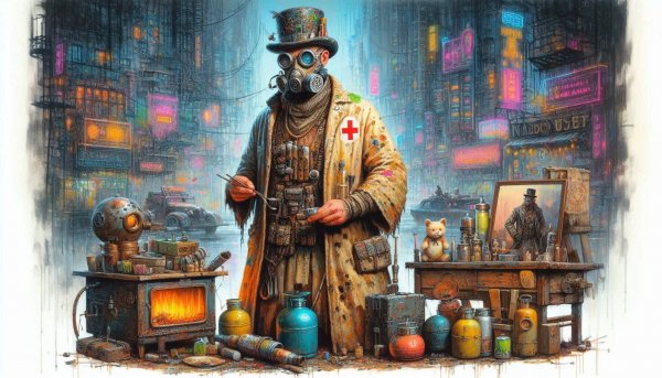 Одиссея выжившего: робе, артефакты и отблески былого героизма. Картинка из нейронной сети Dalle-3