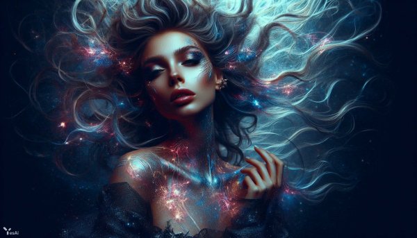 Бимбо и море звезд: Эротичное воплощение элегантности и хайтека. Изображение из нейросети Dalle