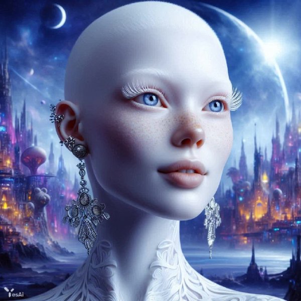 Альбинос под индиговым солнцем: гиперреалистичный портрет. Изображение из нейросети Dalle 3