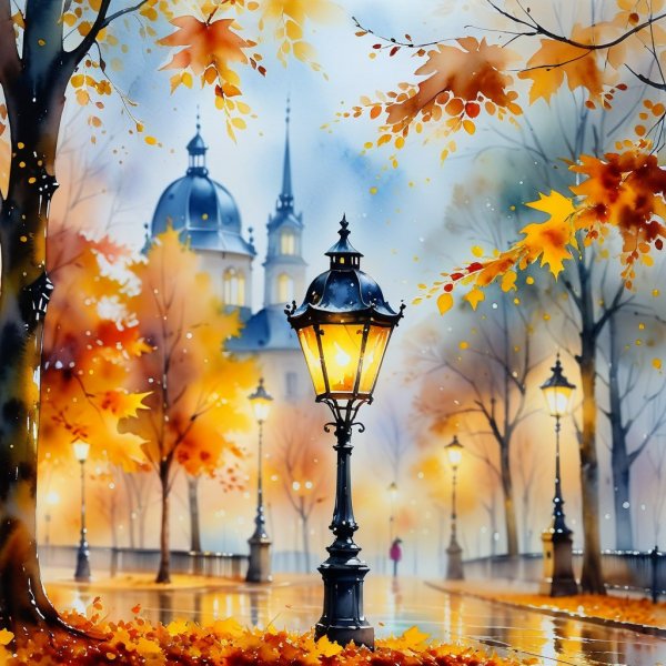 Осенний парк в тумане: нежность акварели и кинематографичный боке. Генерация из нейросети Стейбл Дифьюжен