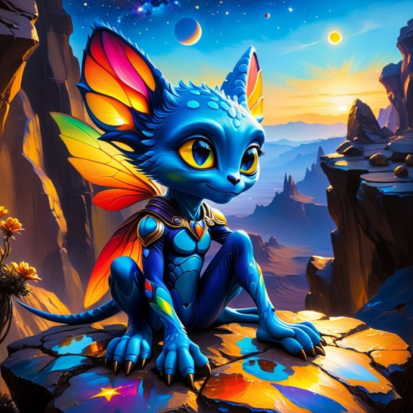 Сияющий инопланетный пейзаж: встреча с голубым чудом. Изображение из нейронной сети Stable Diffusion