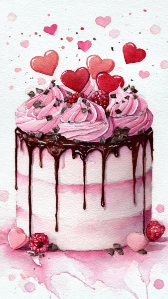 Торт акварелью: романтика розового крема и шоколадных сердец. Генерация из нейронной сети Миджорни