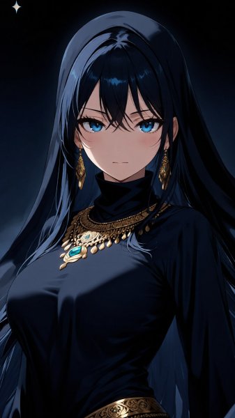 Загадочная восточная красавица с сияющим шаром в темной атмосфере. Генерация из нейронной сети Qwen images Ai