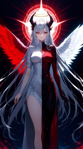 Ангельское и демоническое сплетение: завораживающий образ. Генерация из нейросети Qwen images Ai