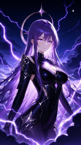 Небесное сияние: иллюстрация с фиолетовыми огнями и деталями. Картинка из нейросети Qwen