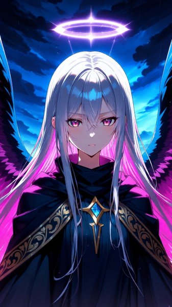 Небесное создание в бушующем шторме: иллюстрация с использованием Lora и яркими контрастами. Изображение из нейронной сети Qwen Images